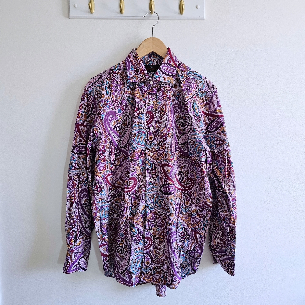 NWOT ETRO Milano Made in Italy 100% Cotton Paisley Print Long Sleeve Shirt Sz 41